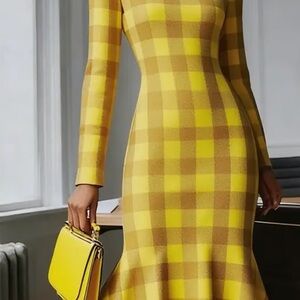 Yellow Plaid Long Sleeve fitted Dress “NEW”
